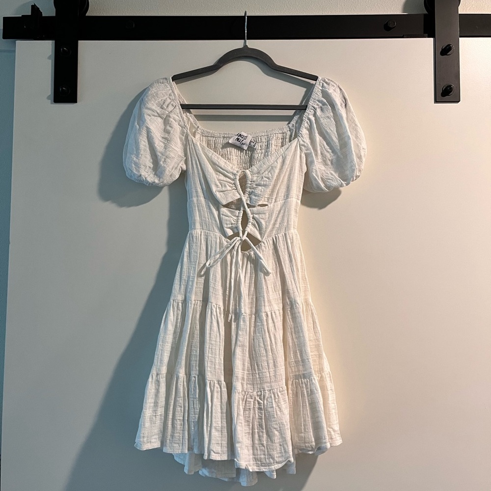 White lace front mini dress